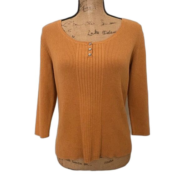 Vintage 90s St. John's Bay Henley Top Ribbed 3/4 Sleeve Yellow Size Large‎ - Picture 1 of 4